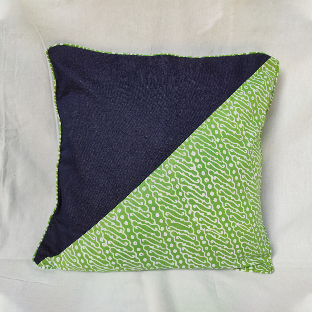 Green Batik Half Denim Cushion Cover