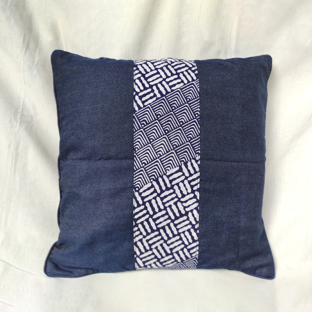 Denim with Blue Batik Stripe Cushion Cover