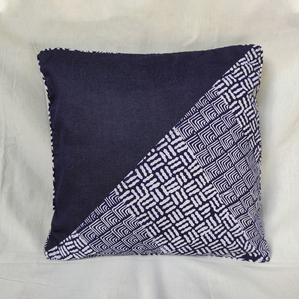Blue Batik Half Denim Cushion Cover